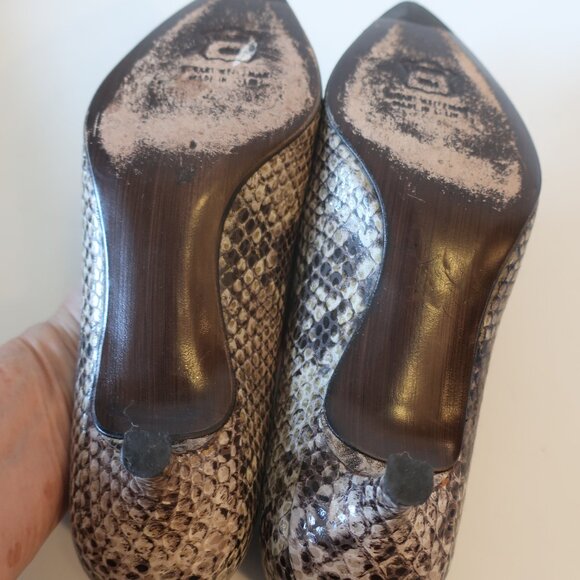 Womens Stuart Weitzman Taupe Brown Python Snakeskin Leather Kitten Heels 6 * - Picture 6 of 7